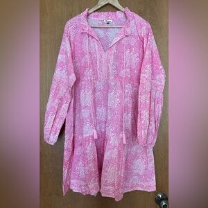 Karni 100% Cotton Block Print Long Sleeve Tiered Dress Size 3XL